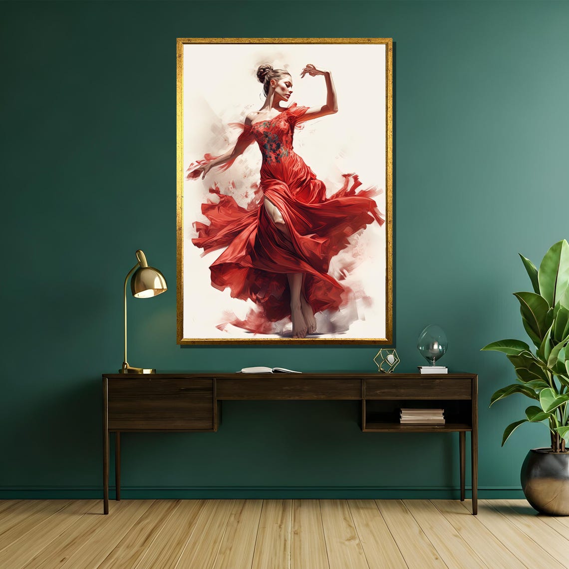 Flamenco Dancer In Flowing Red Dress Watercolor Dance Art Poster - Image 5