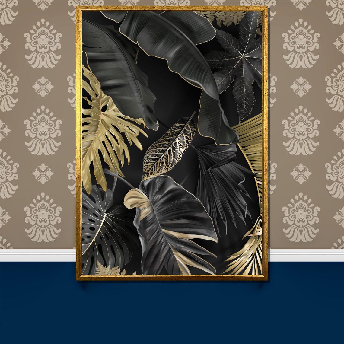 Luxury Black And Gold Tropical Leaves Dark Jungle Art Poster