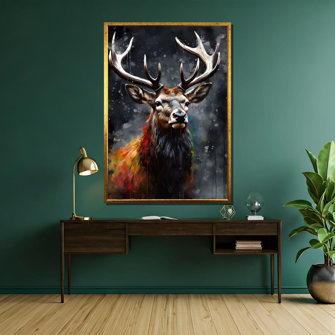 Majestic Stag Portrait with Vibrant Abstract Deer Artwork Poster - Image 5