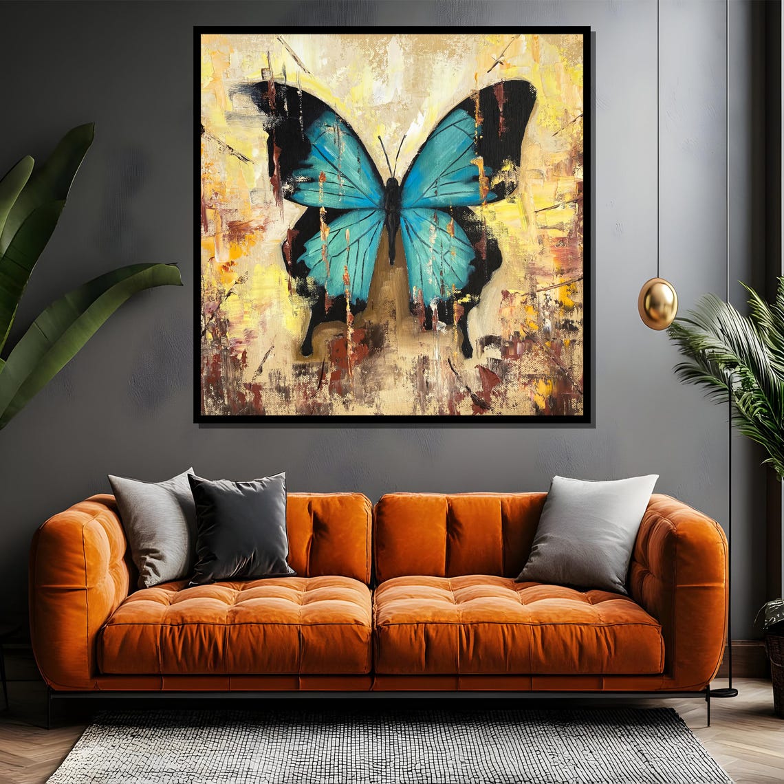 Blue Butterfly Painting Elegant Abstract Art Gift For Nature Lovers Perfect Wall Decor For Modern Interiors - Image 4