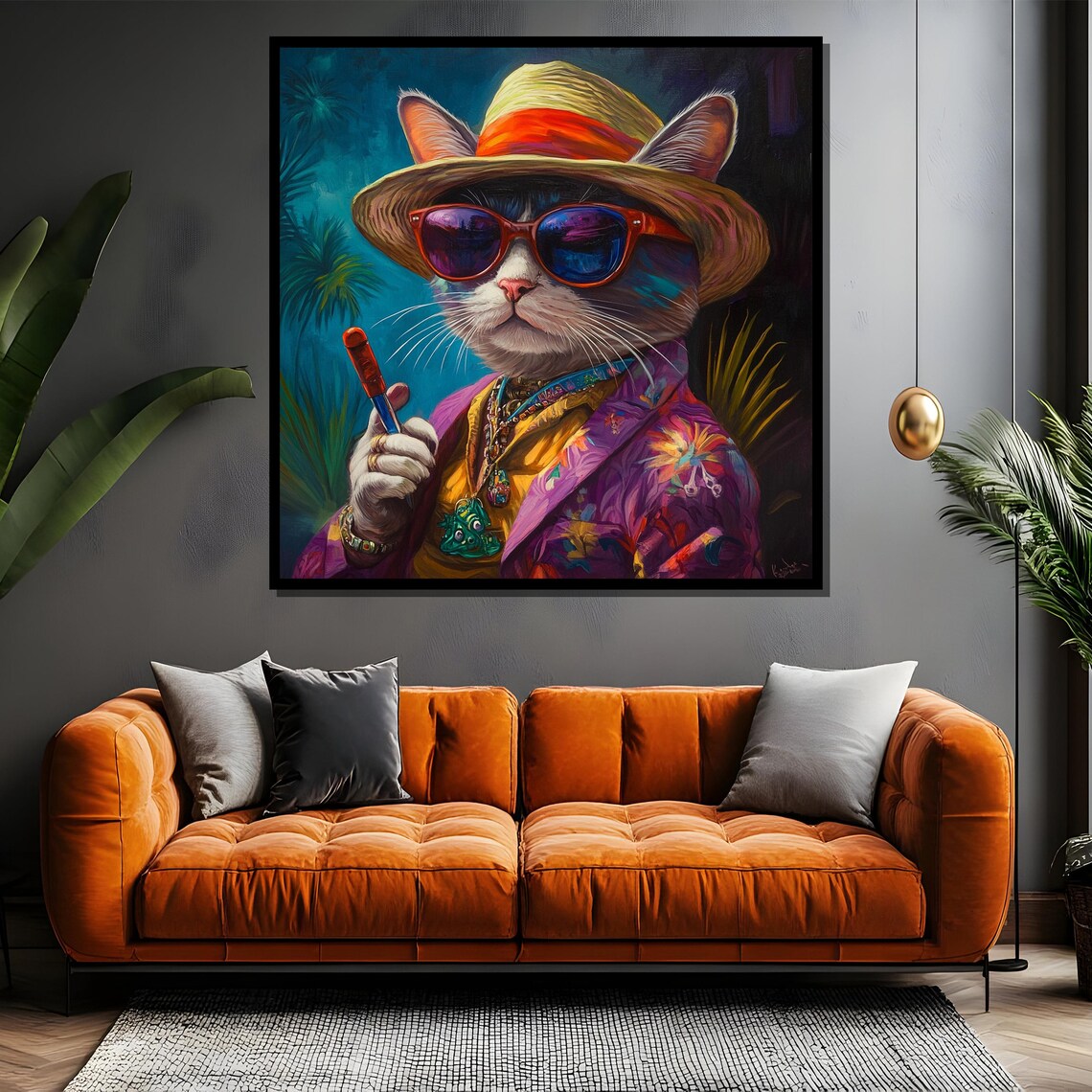 Vacation Cat in a Straw Hat and a Tropical Hawaiian Shirt Poster - Image 4