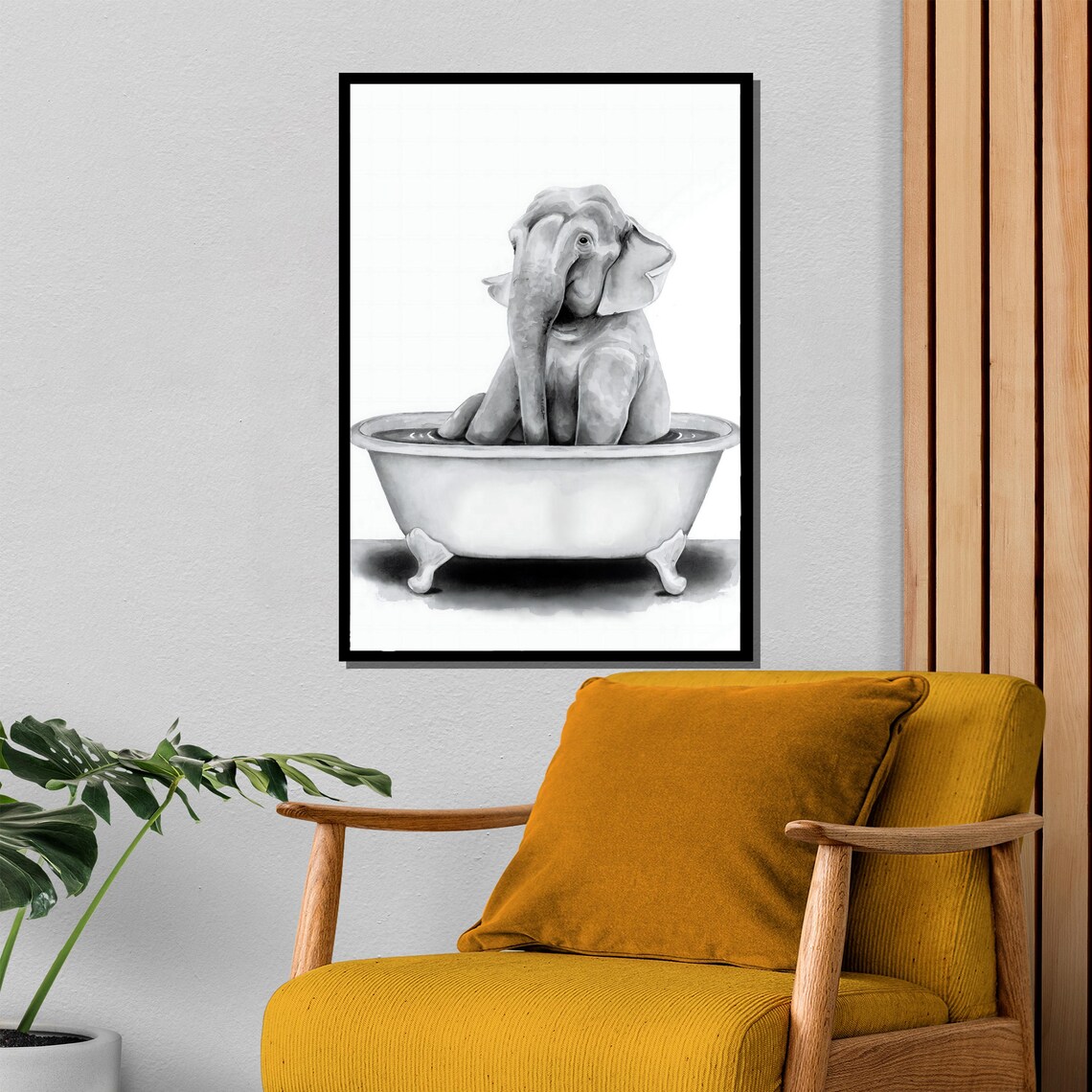 Adorable Baby Elephant Relaxing In A Vintage Clawfoot Tub Poster - Image 4