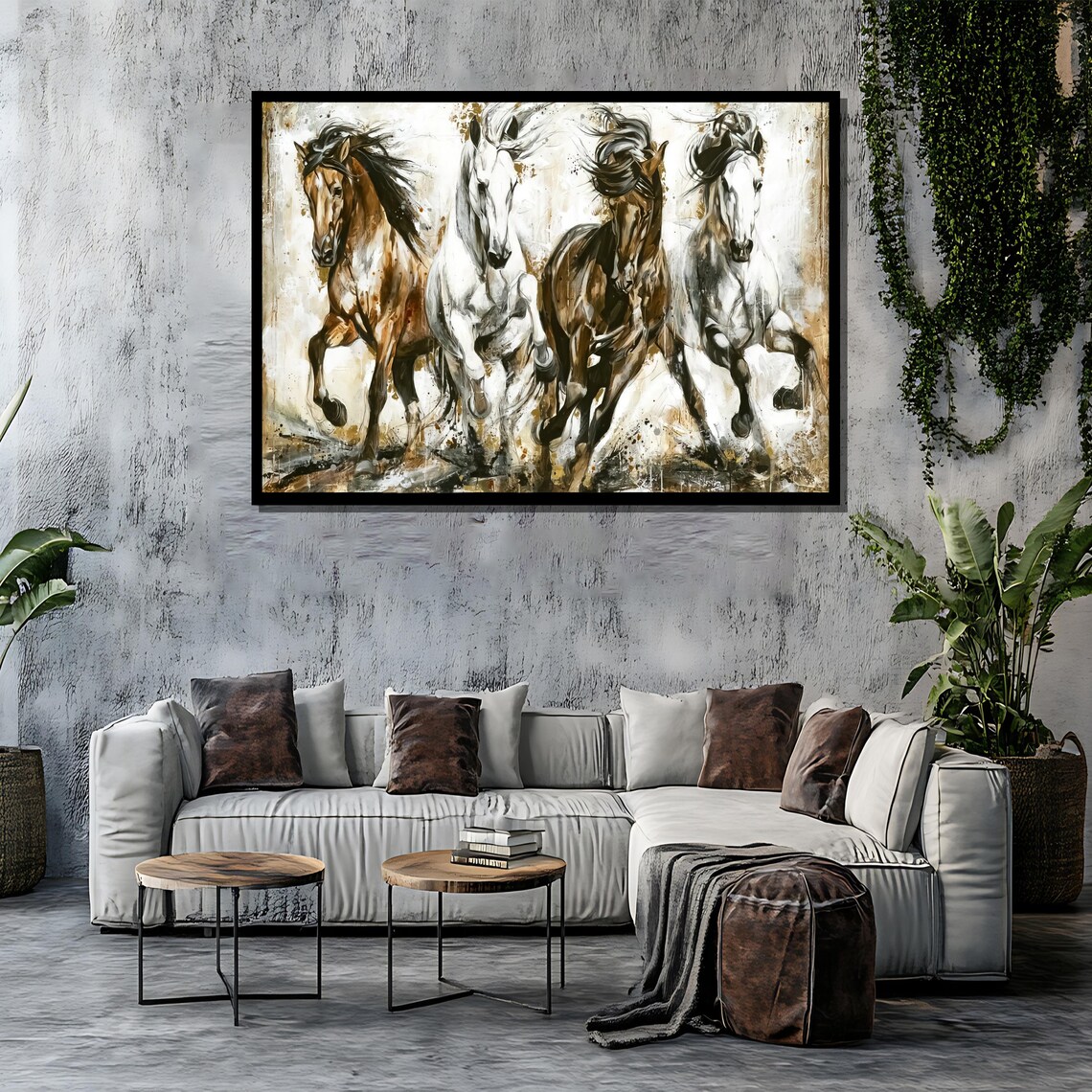 Four Galloping Horses Expressive Watercolor Equine Art Poster - Image 4
