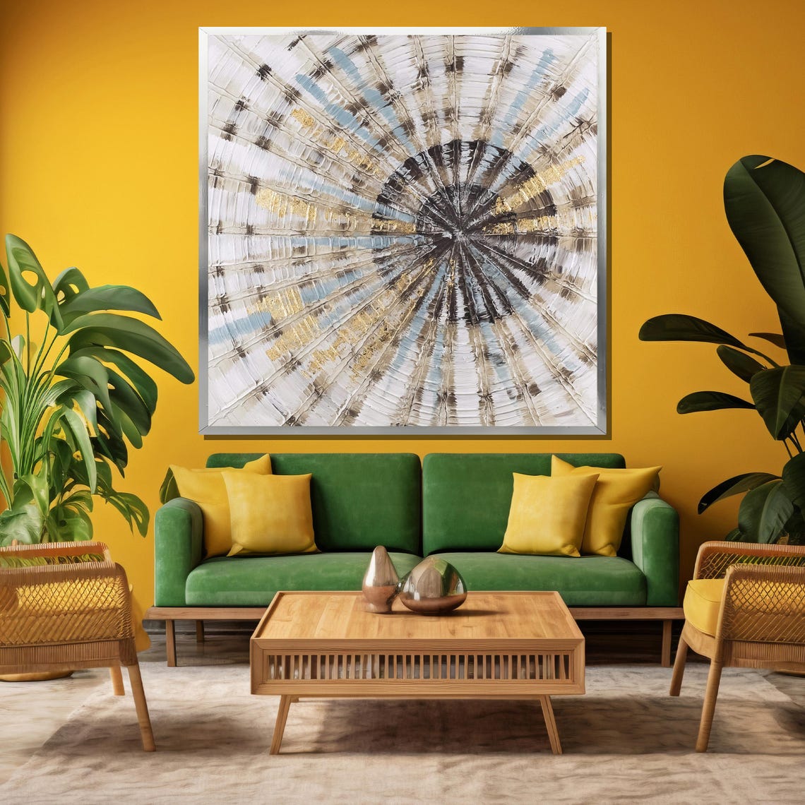 Radial Sunburst Swirl White Gray Gold Abstract Painting Poster - Image 4