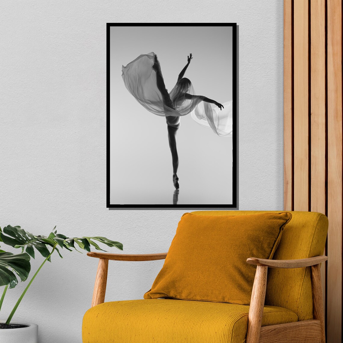Black And White Ballerina With Sheer Veil Mid Jump Art Poster - Image 4