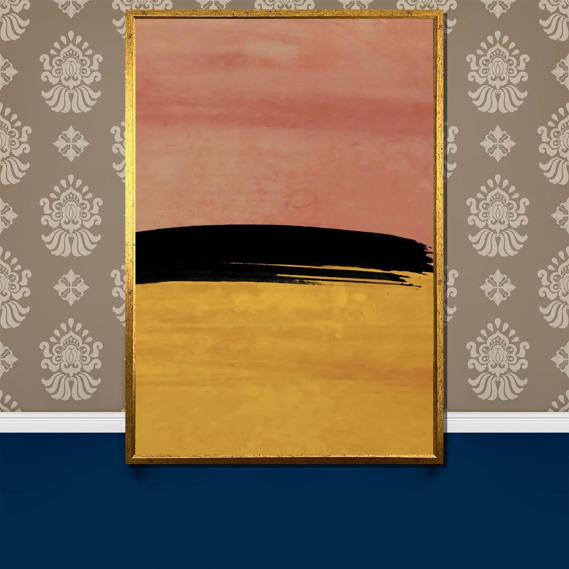 Blush Pink and Gold Abstract Sunset Bold Black Horizon Poster