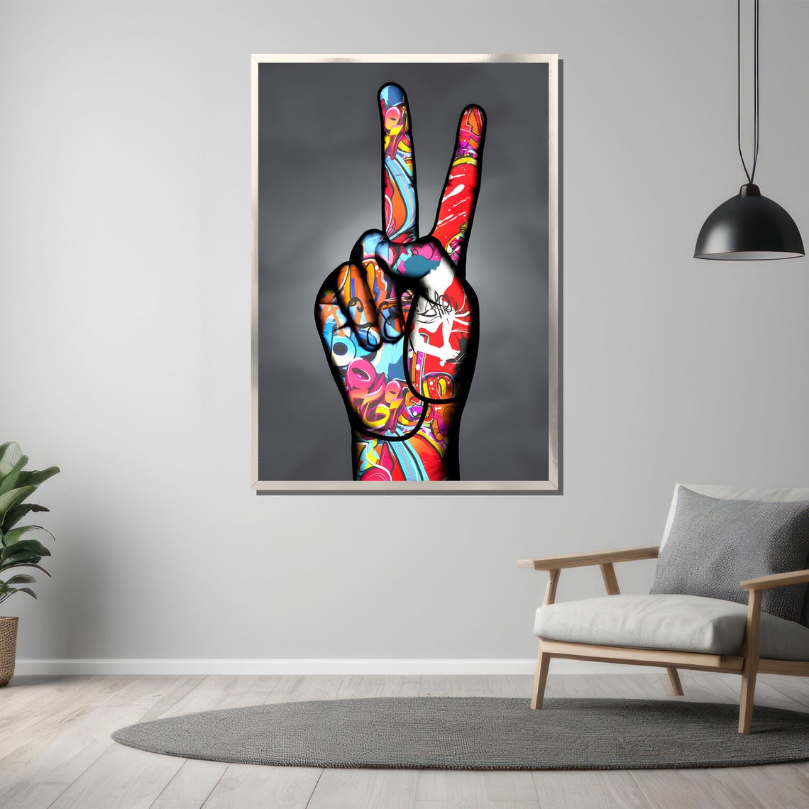 Graffiti Peace Sign Hand Pop Street Art Colorful Elegant Poster - Image 3