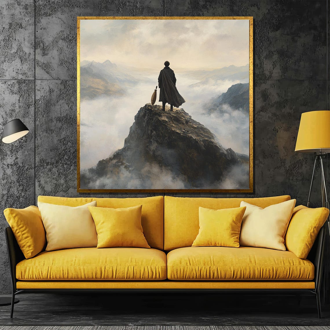Romantic Wanderer Above a Misty Mountain Summit Landscape Poster