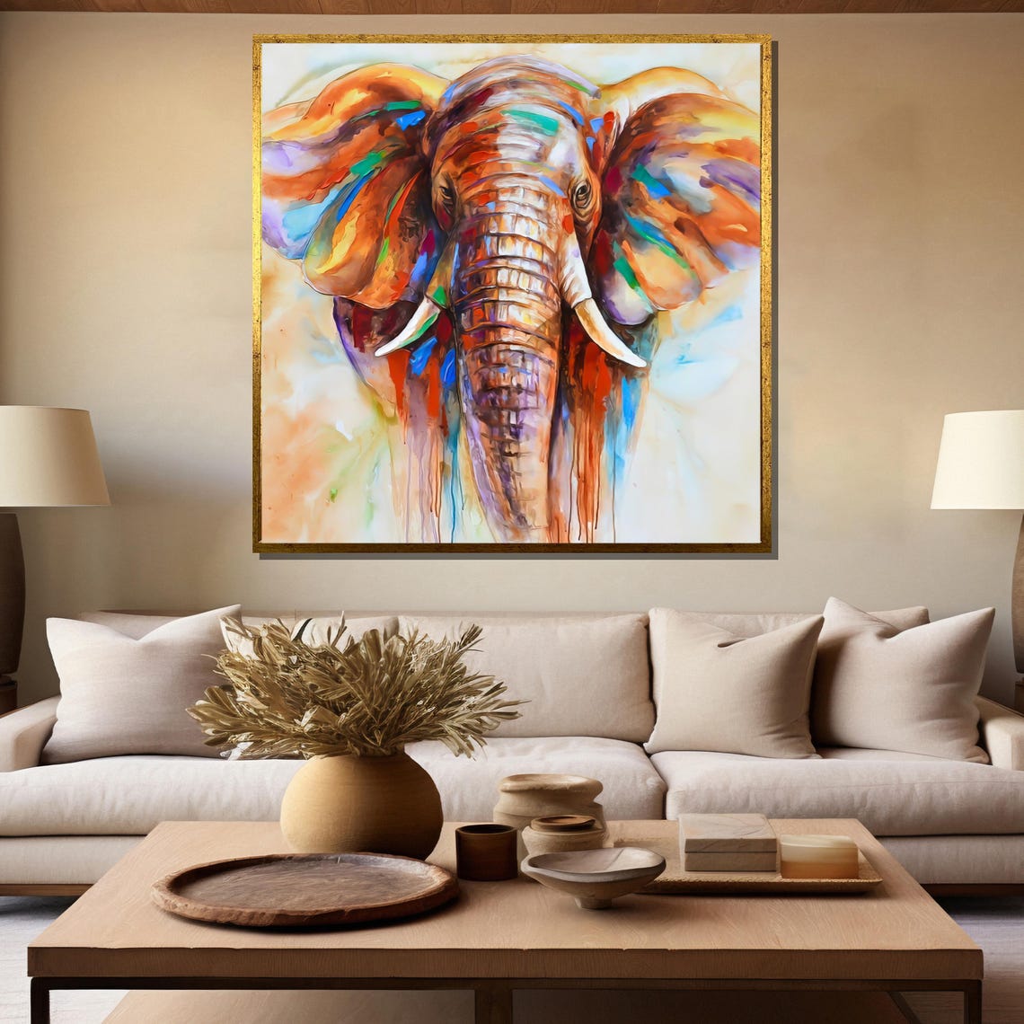 Vibrant Colorful Abstract Elephant Face with Paint Drips Art Poster - Image 5