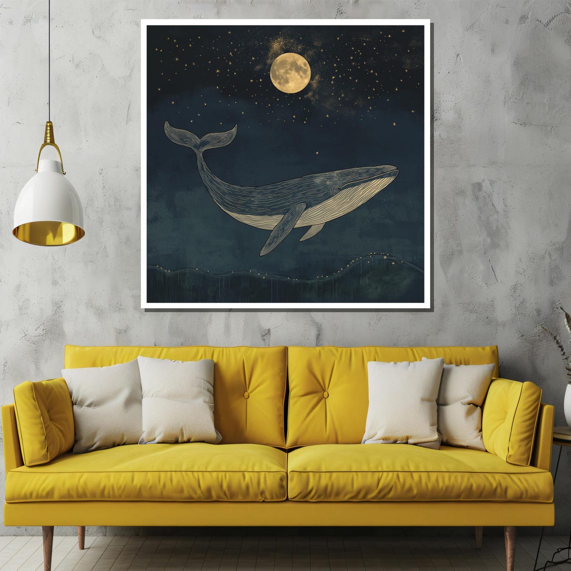 Whale Swimming Under a Full Moon and Starry Night Sky Poster - Image 2