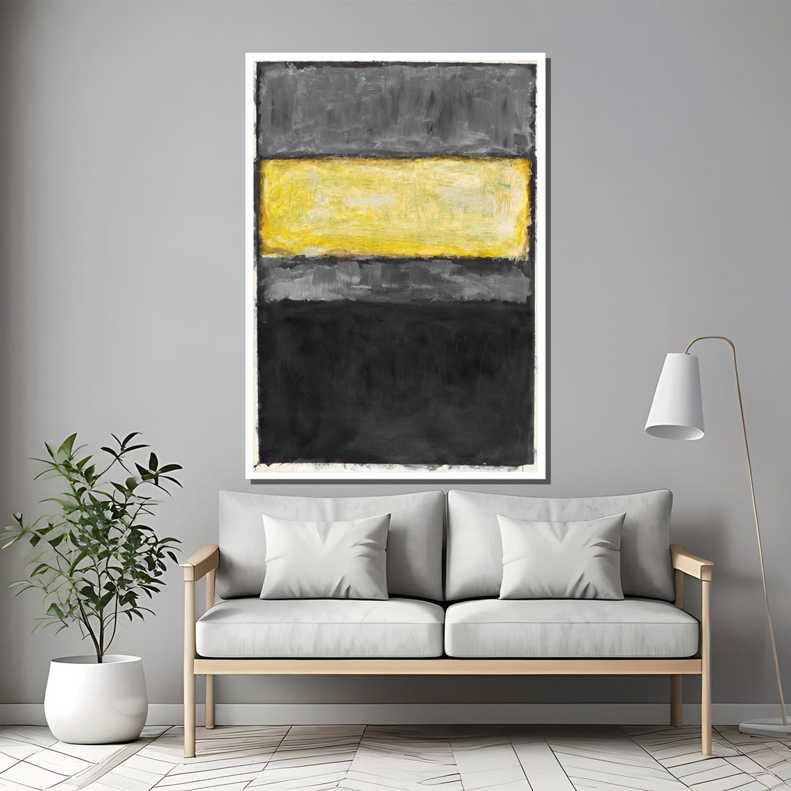 Gray Yellow and Black Stacked Color Field Rothko Inspired Poster - Image 2