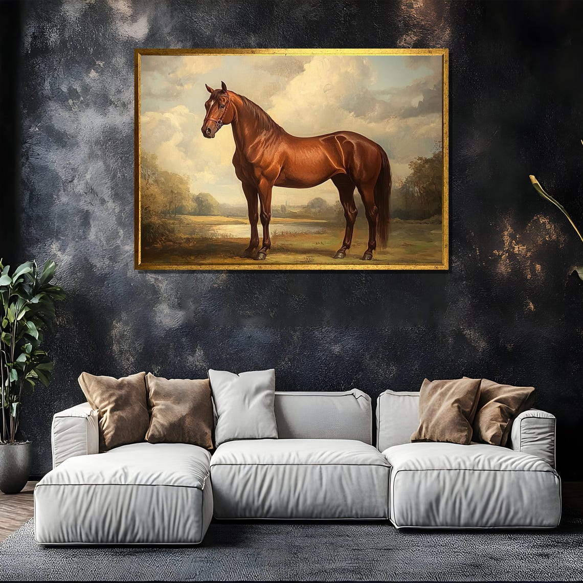 Chestnut Horse Standing in Pastoral Landscape Classic Art Poster - Image 5