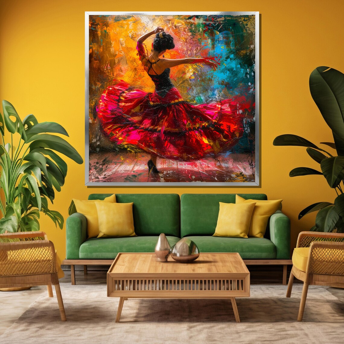 Flamenco Dancer Red Ruffled Dress Swirl Impasto Painting Poster - Image 3