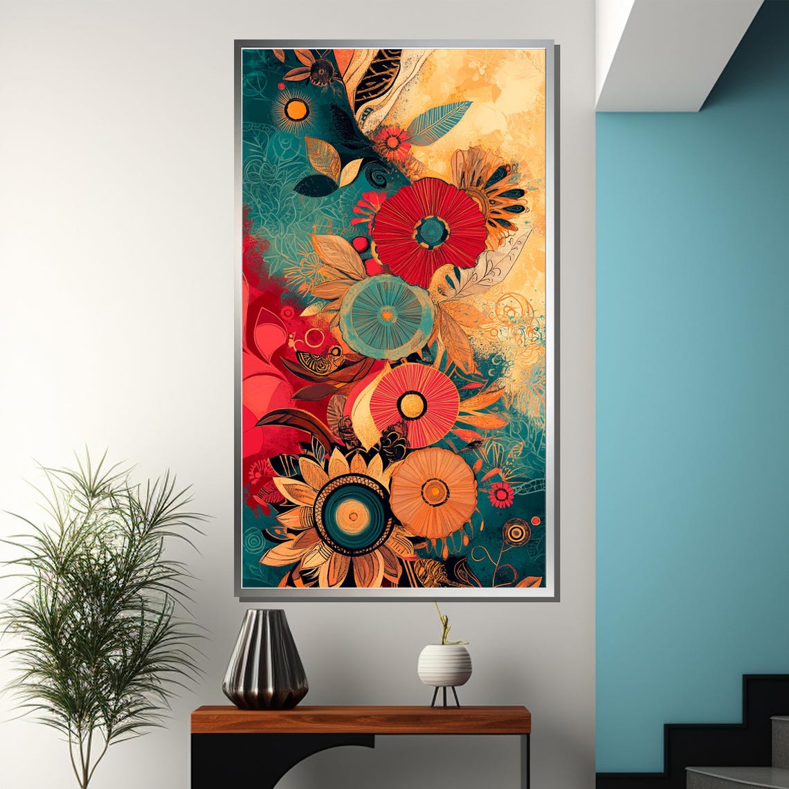 Vibrant Boho Floral Bouquet Abstract Botanical Painting Art Poster - Image 3