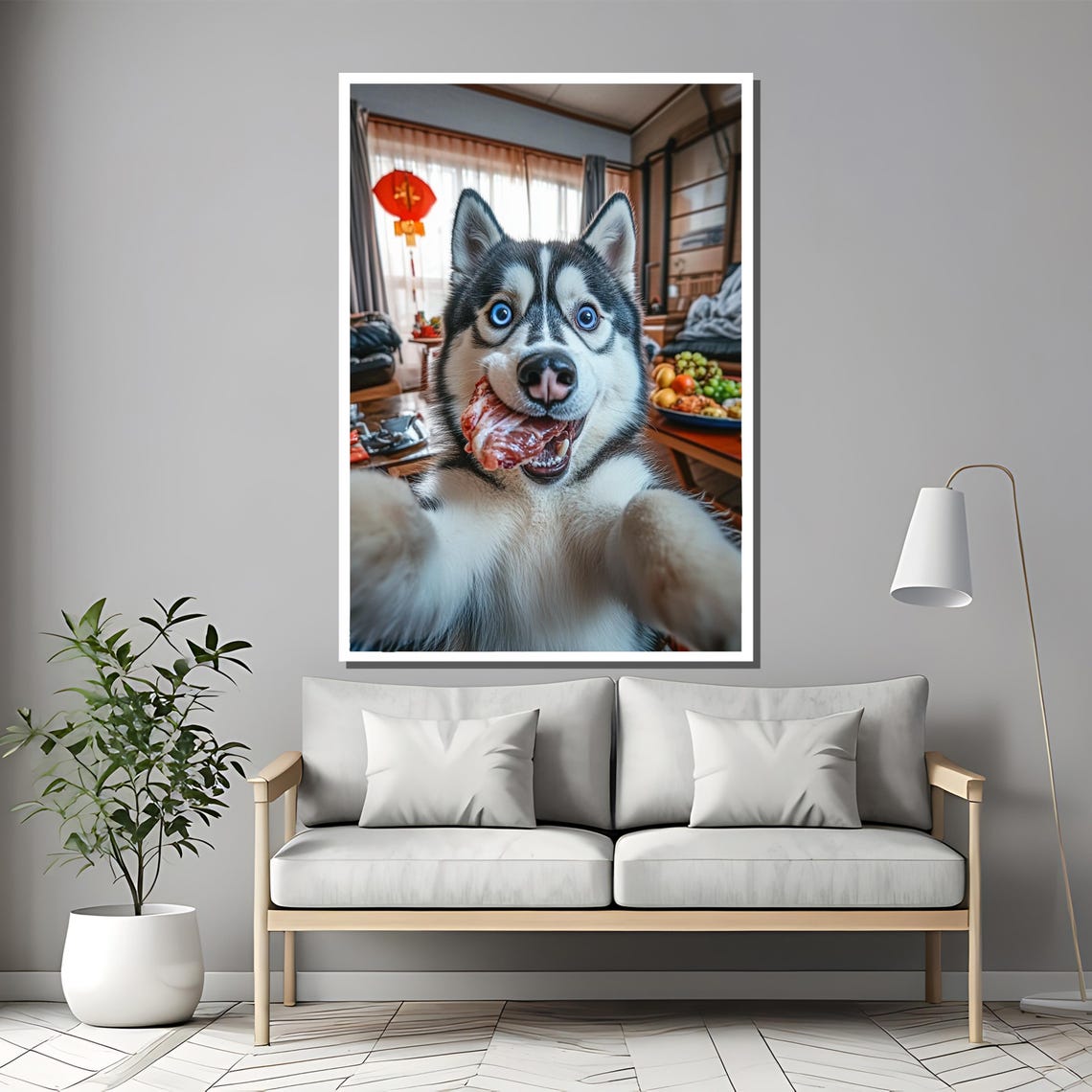 Paws Up Husky Selfie Dog Caught Stealing Steak Funny Pet Poster - Image 2