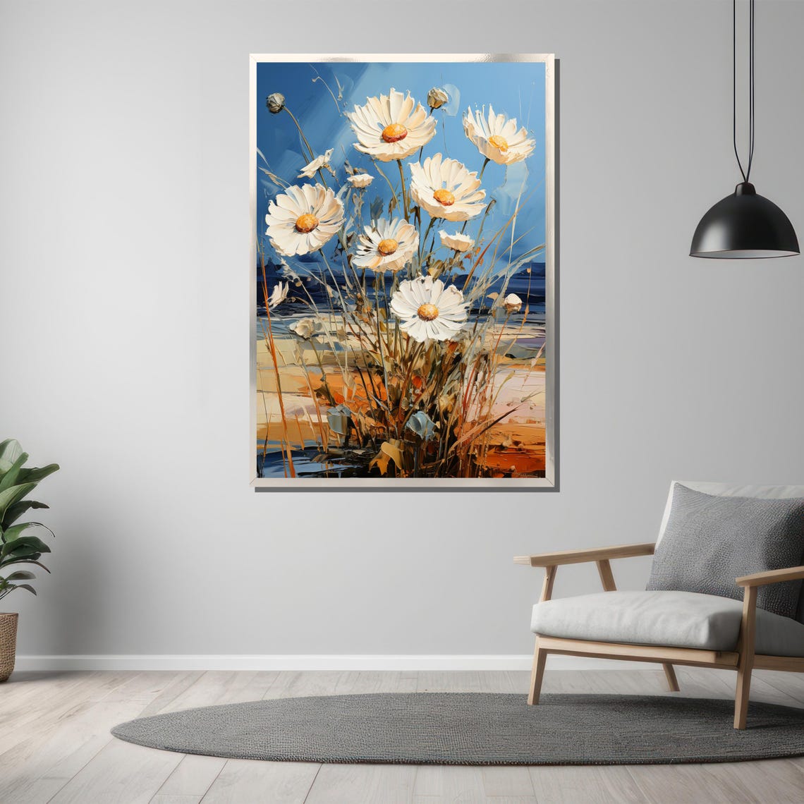 White Daisies by the Sea Under a Bright Blue Summer Sky Poster - Image 3
