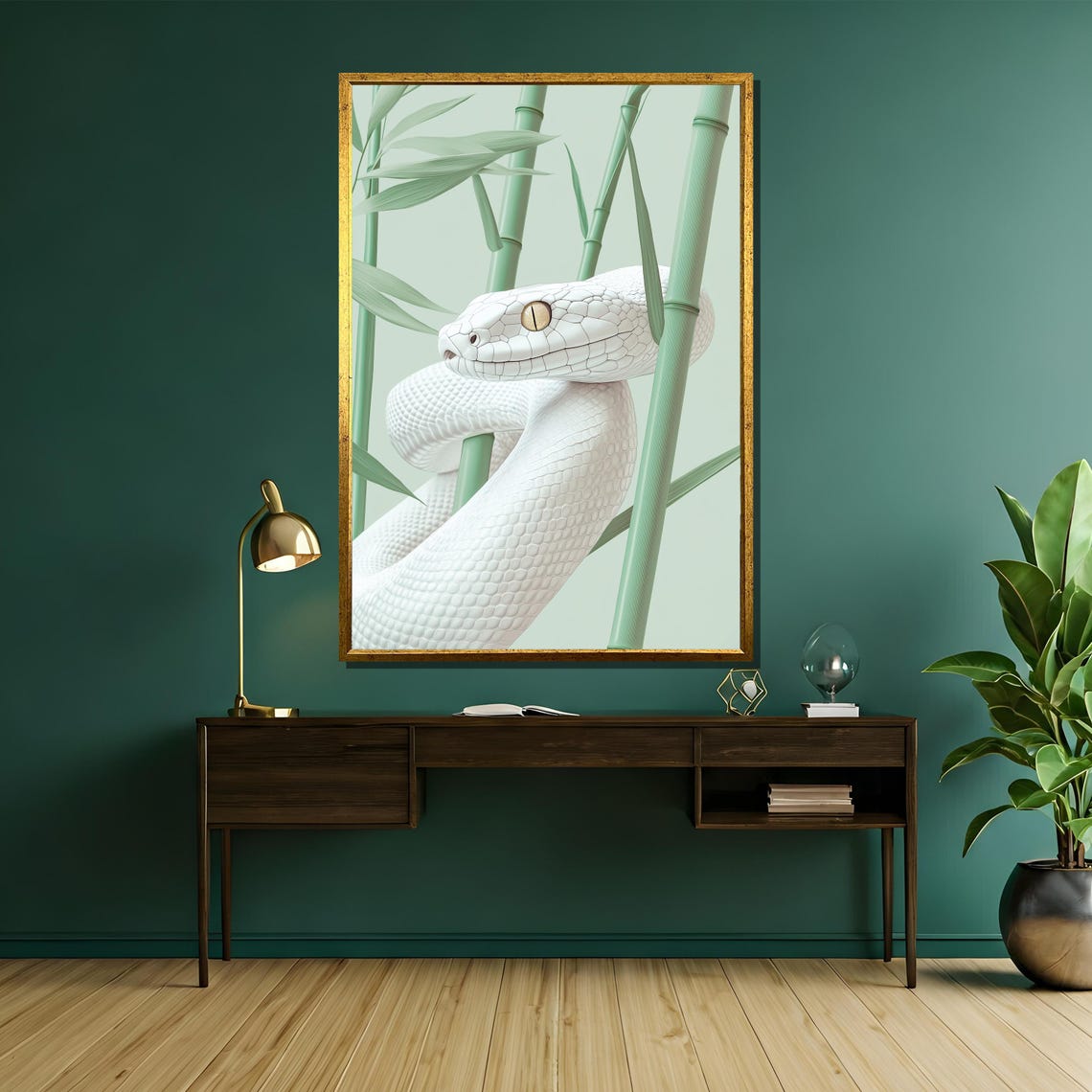 Ivory Serpent Minimalist White Snake Coiled in Bamboo Zen Poster - Image 5