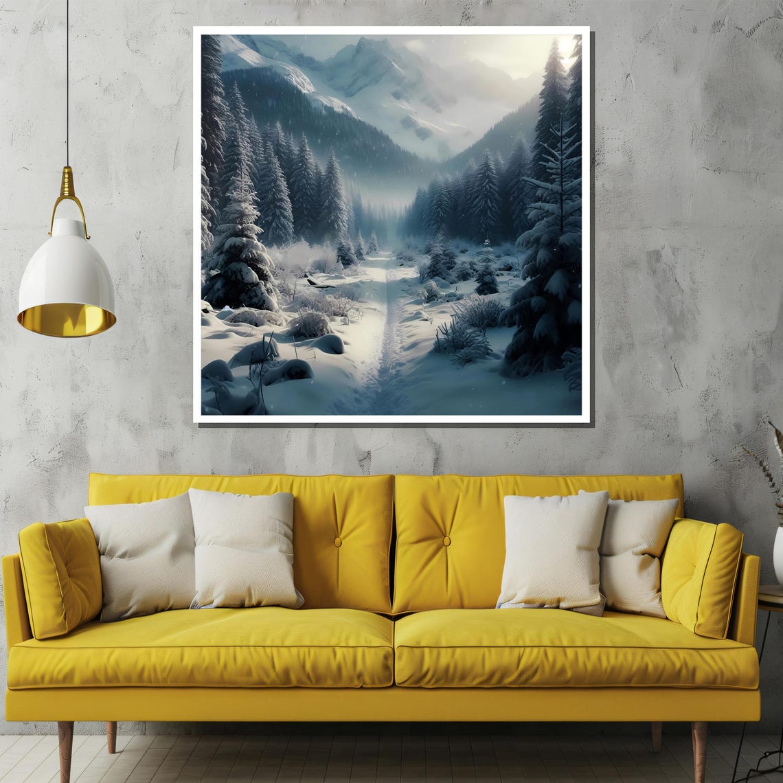 Snowy Mountain Forest Path Winter Wonderland Scenic Elegant Poster - Image 2