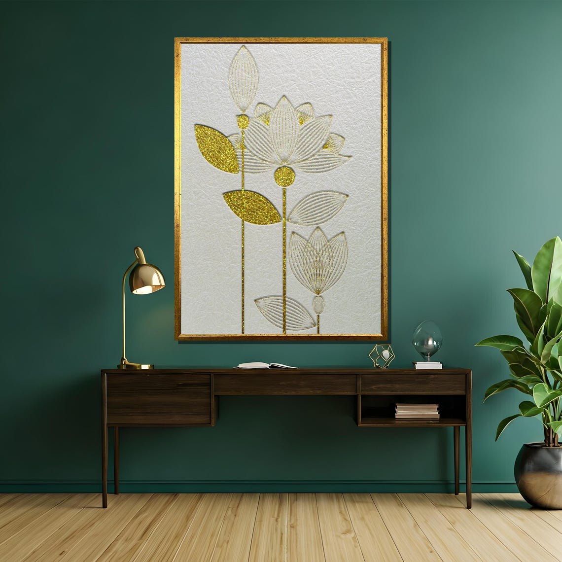 Minimalist Gold Lotus Line Art On White Light Background Poster - Image 5