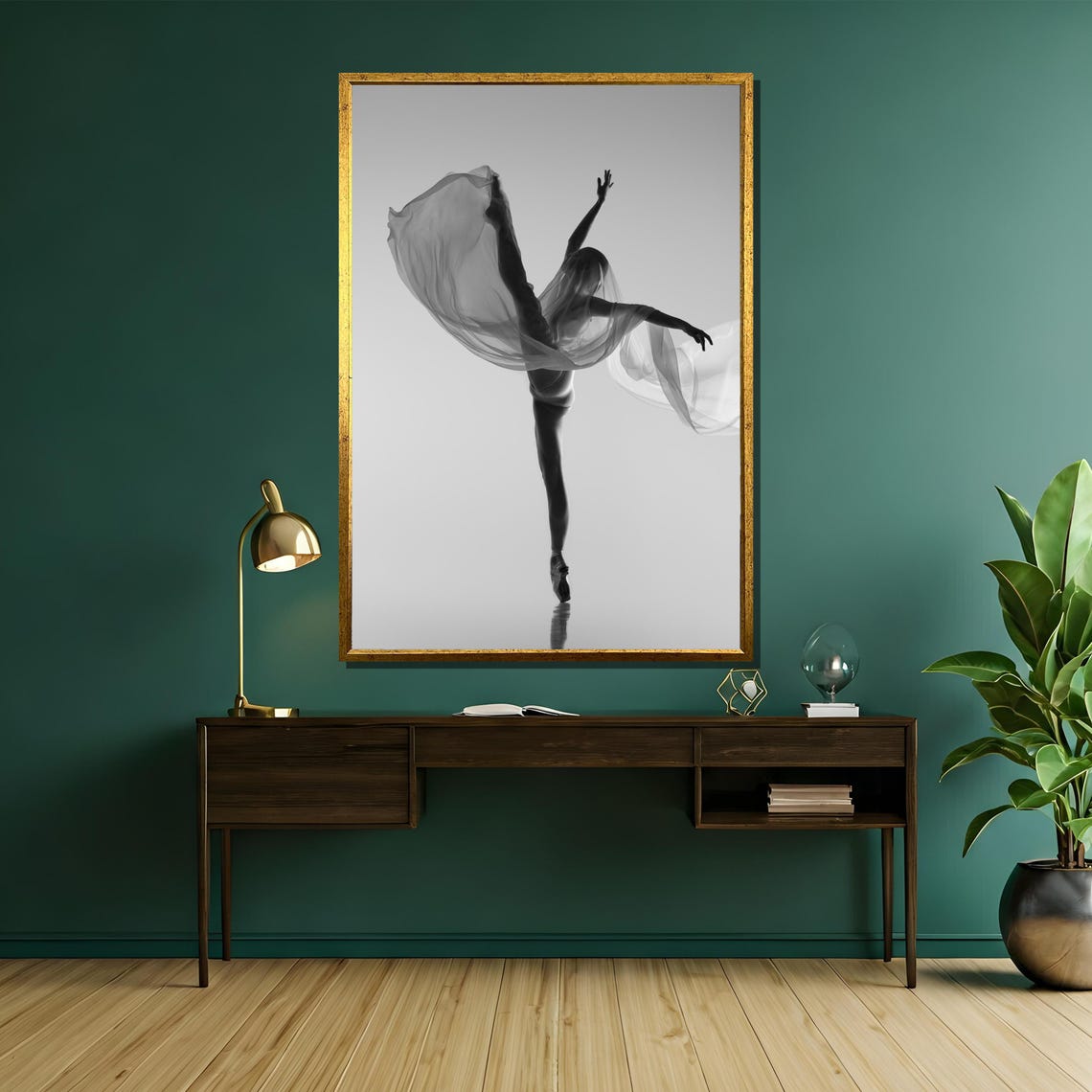 Black And White Ballerina With Sheer Veil Mid Jump Art Poster - Image 5