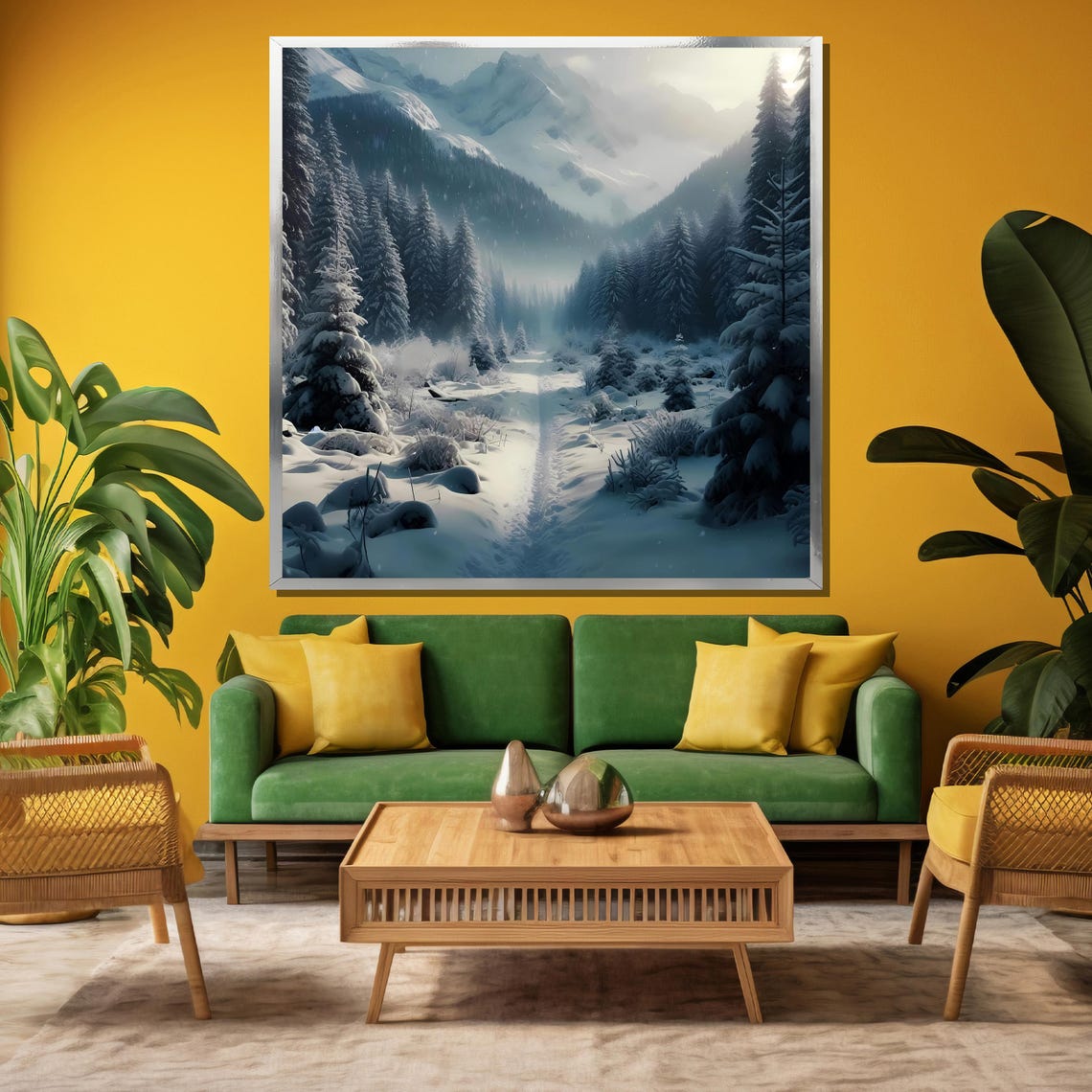 Snowy Mountain Forest Path Winter Wonderland Scenic Elegant Poster - Image 3