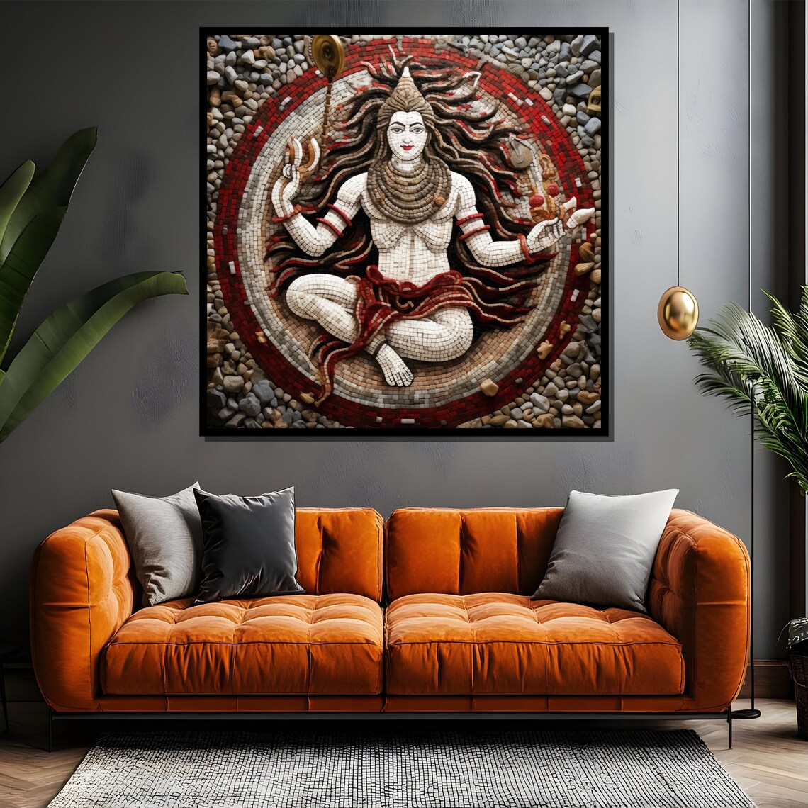 Lord Shiva Mosaic in Red and White Hindu Spiritual Art Poster - Image 4