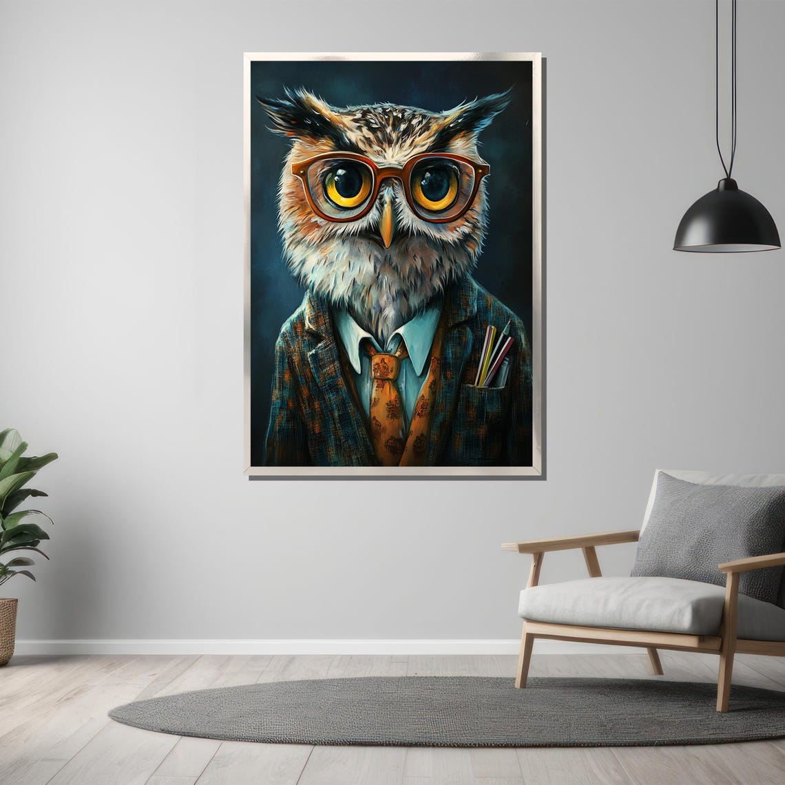 Professor Owl in Round Glasses and Tweed Jacket Portrait Poster - Image 3