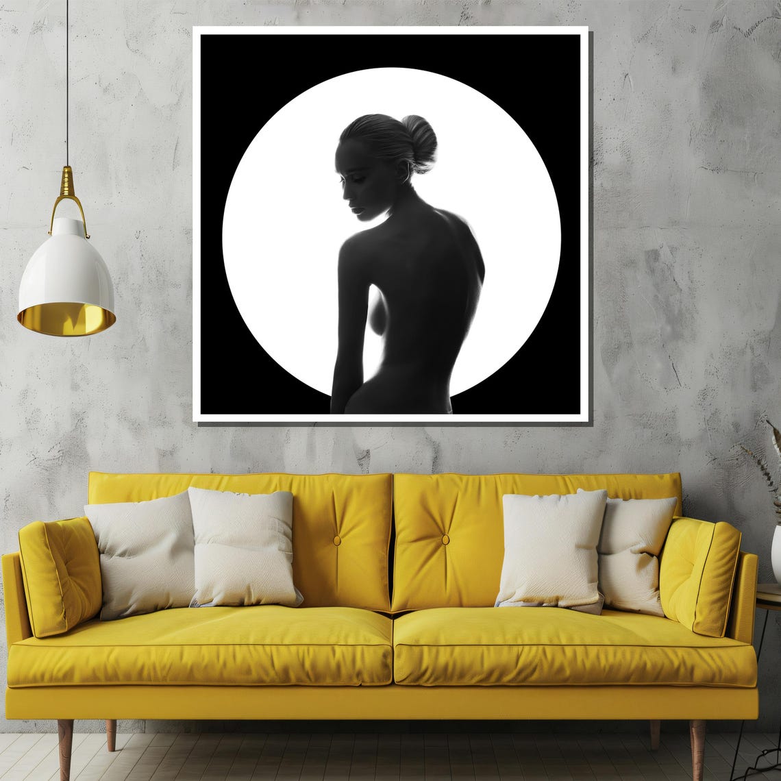 Black and White Nude Woman Silhouette Before a Glowing Moon Poster - Image 2