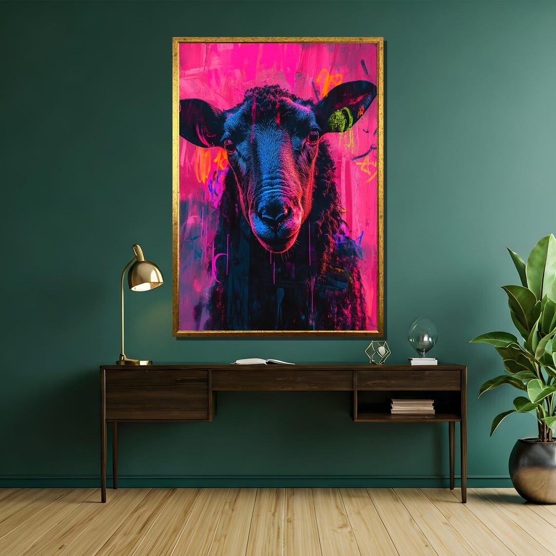 Neon Rebellion Black Sheep Graffiti Portrait on Hot Pink Poster - Image 5