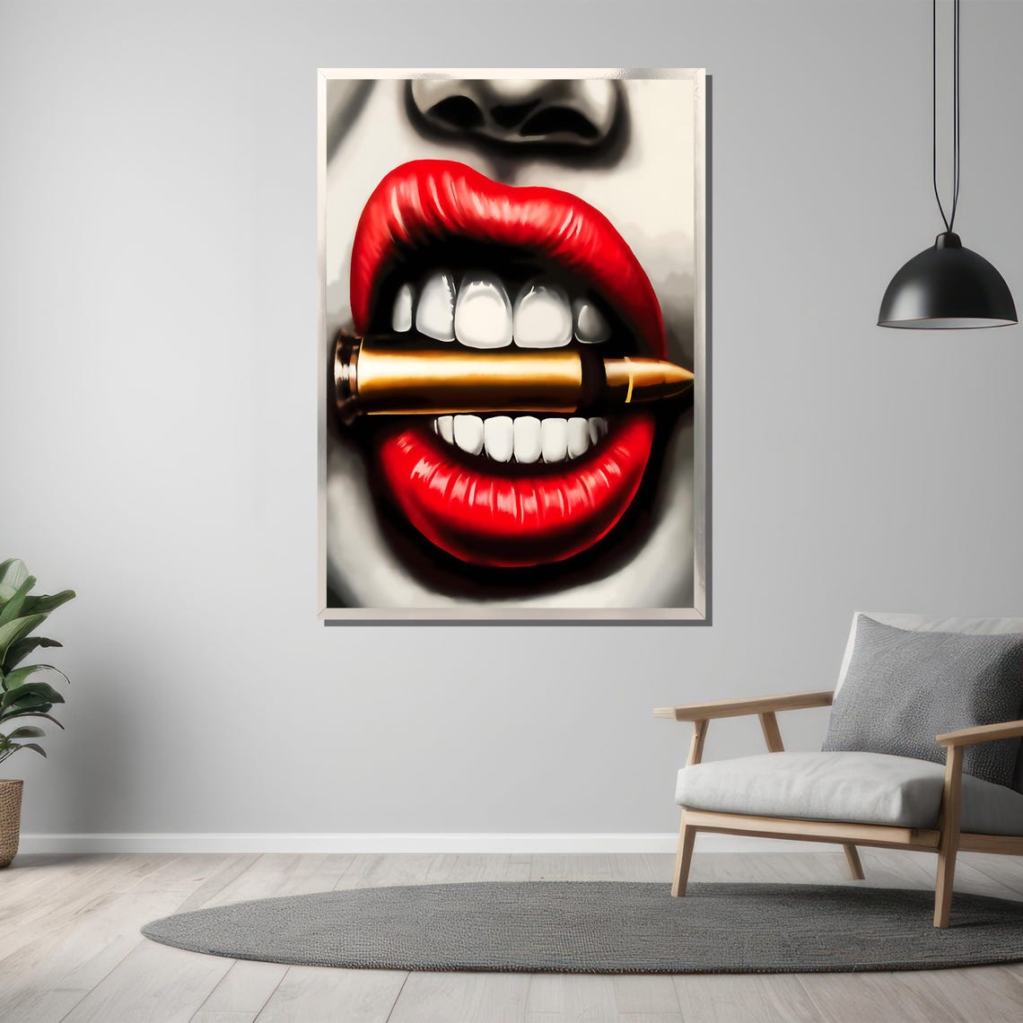 Red Lips Bullet Black White Edgy Pop Art Cinematic Elegant Poster - Image 3