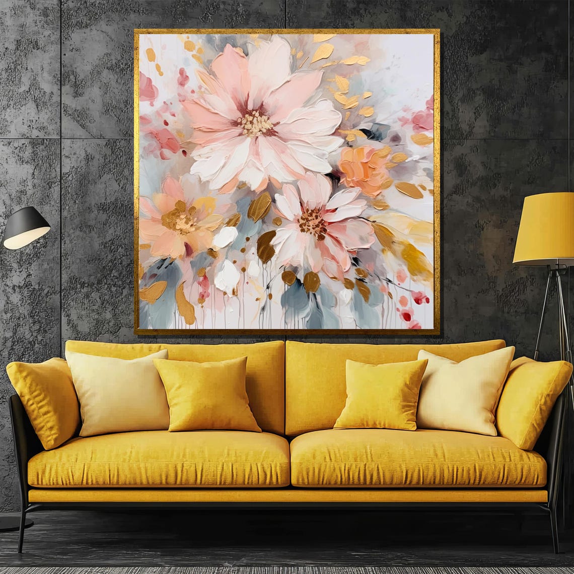 Pink And Gold Abstract Floral Textured Romantic Painting Poster