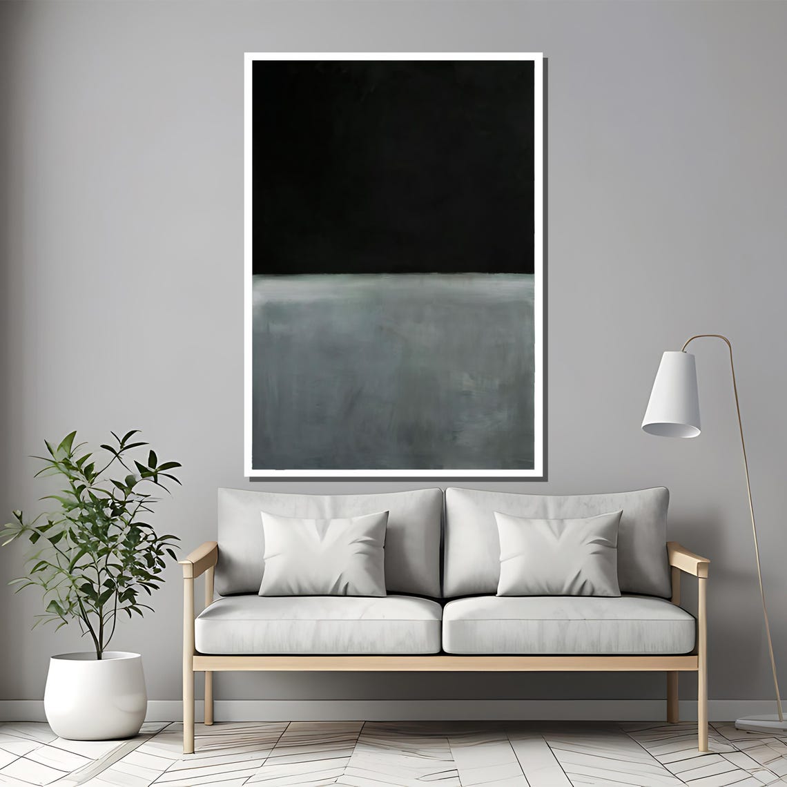 Minimalist Black And Grey Split Canvas Abstract Statement Decor Poster - Image 2