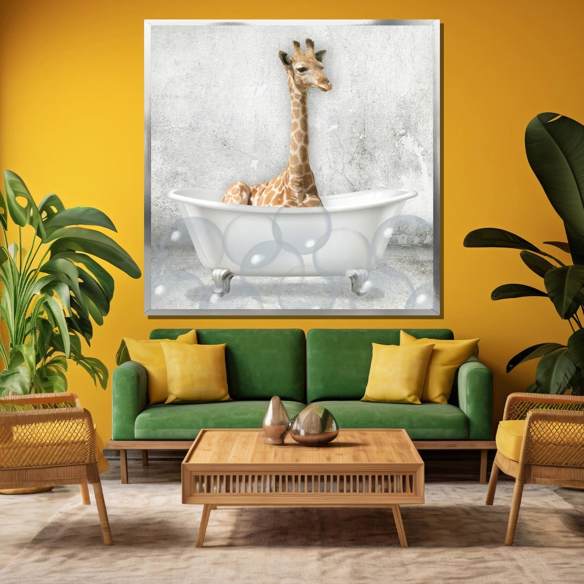 Whimsical Giraffe Soaking In A Bubble Filled Vintage Bathtub Poster - Image 3