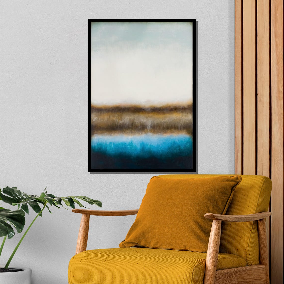 Deep Teal and Bronze Abstract Horizon Tranquil Seascape Poster - Image 4