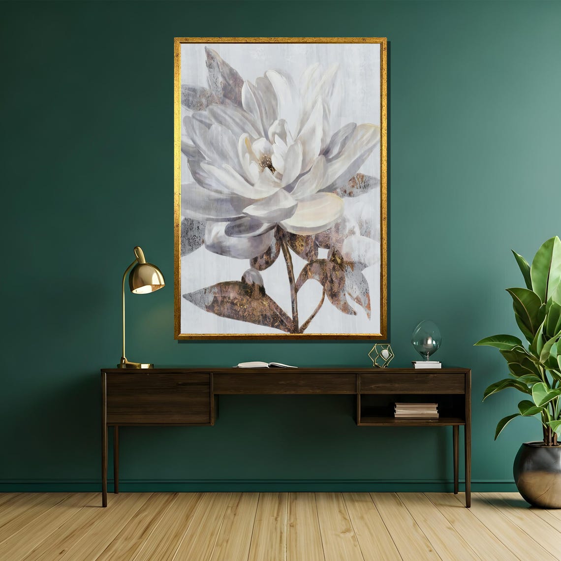 White Magnolia Blossom Close Up with Bronze Leaves Painting Poster - Image 5