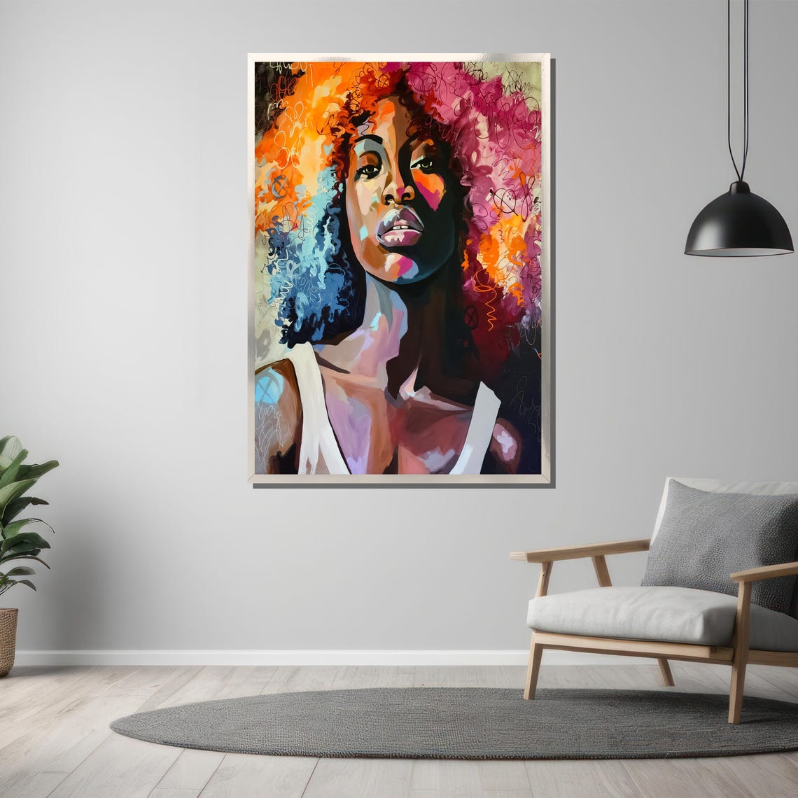 Expressive Afro Woman With Multicolor Hair Abstract Art Poster - Image 3