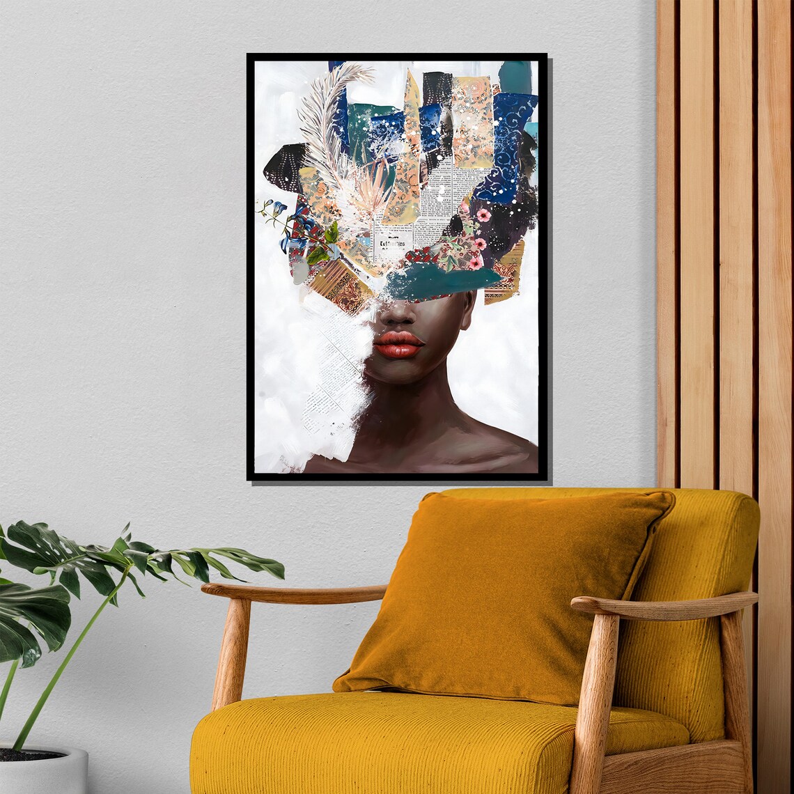 Abstract Mixed Media Collage Woman Portrait Modern Art Poster - Image 4