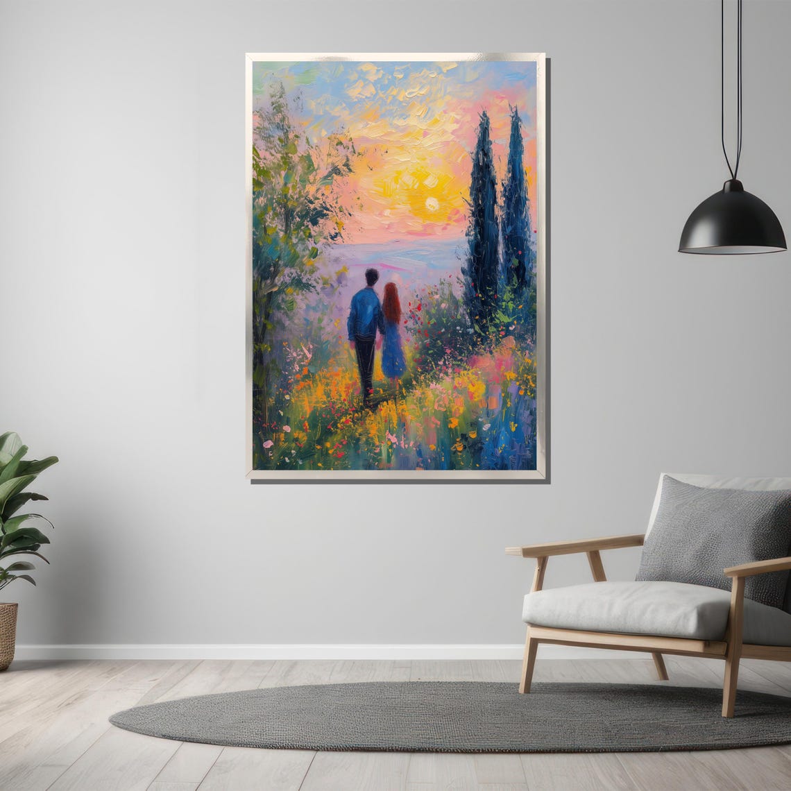 Couple Walking Through Garden At Sunset Romantic Painting Poster - Image 3