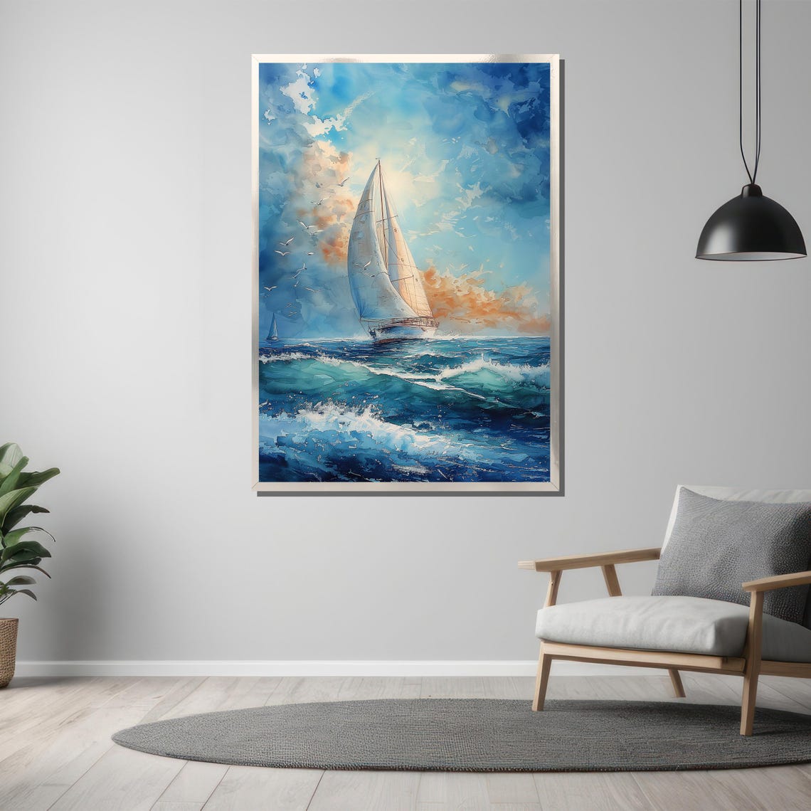 Sailing Adventure Painting Ocean Breeze And Open Sea Wall Art Sunlit Sailing Boat Relaxing Nautical Decor Gift For Seafarers - Image 3