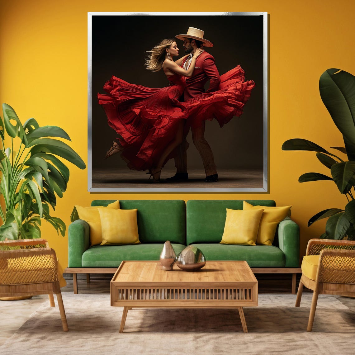 Passionate Spanish Dance Couple in Swirling Red Dress Art Poster - Image 3