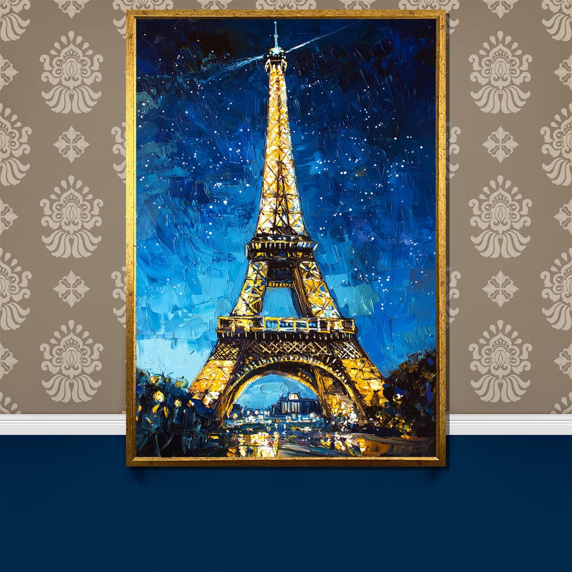 Eiffel Tower Illuminated At Night Under A Starry Blue Sky Poster
