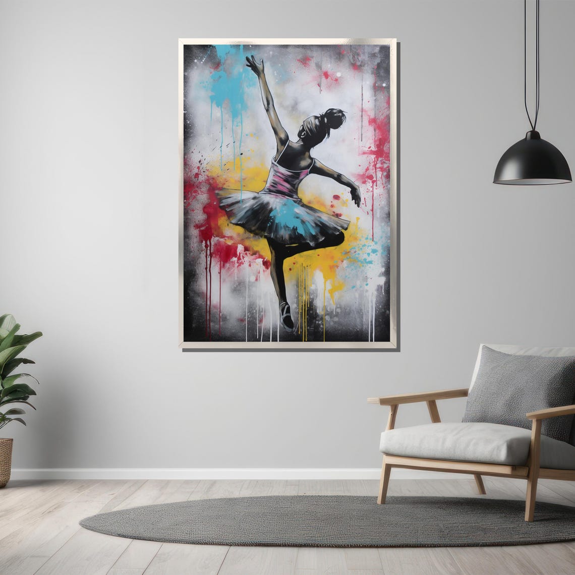 Graffiti Ballerina with Colorful Paint Drips Urban Art Poster - Image 3