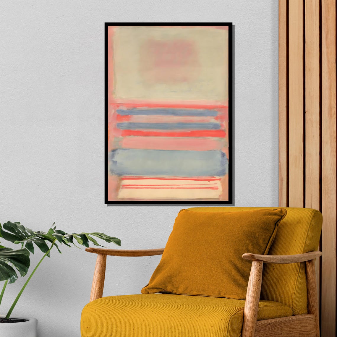 Rothko Style Soft Pastel Coral And Blue Striped Abstract Poster - Image 4