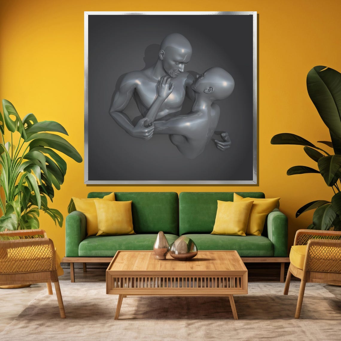 Silver Metallic Lovers Embrace Futuristic Sculpture Art Poster - Image 3