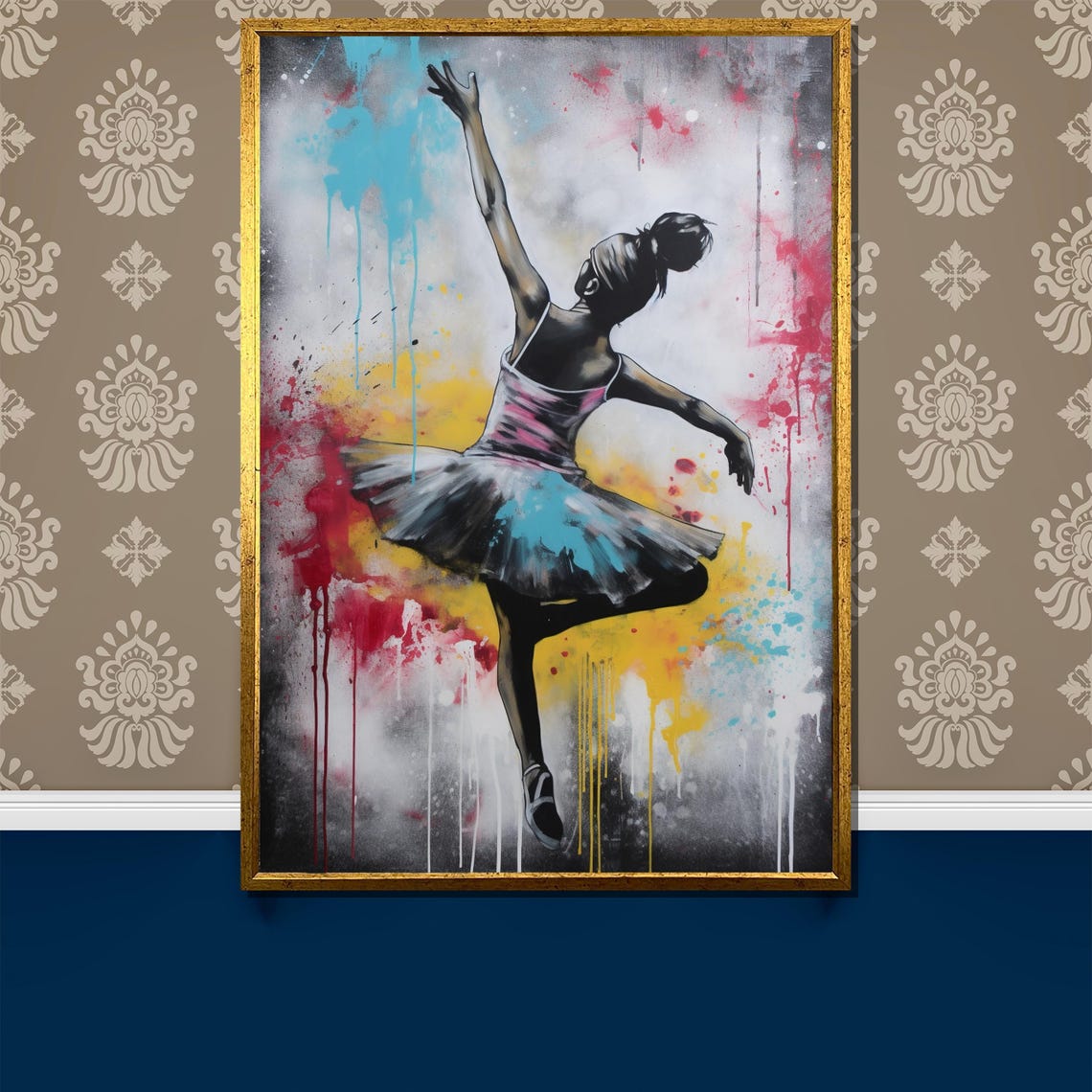 Graffiti Ballerina with Colorful Paint Drips Urban Art Poster