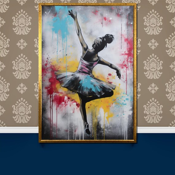 Graffiti Ballerina with Colorful Paint Drips Urban Art Poster