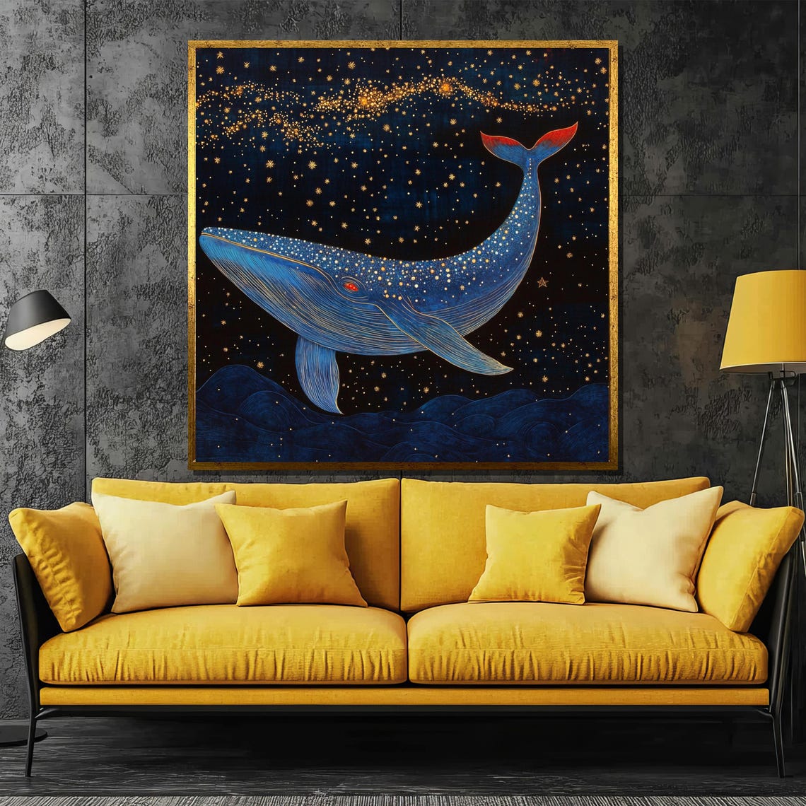 Cosmic Blue Whale Swimming Through A Starry Galaxy Night Poster