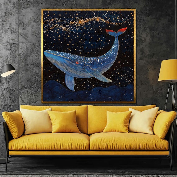 Cosmic Blue Whale Swimming Through A Starry Galaxy Night Poster