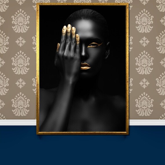Elegant Black And Gold Painting Of Womans Silhouette Modern Minimalist Art Luxury Wall Decor Gift For Stylish Home