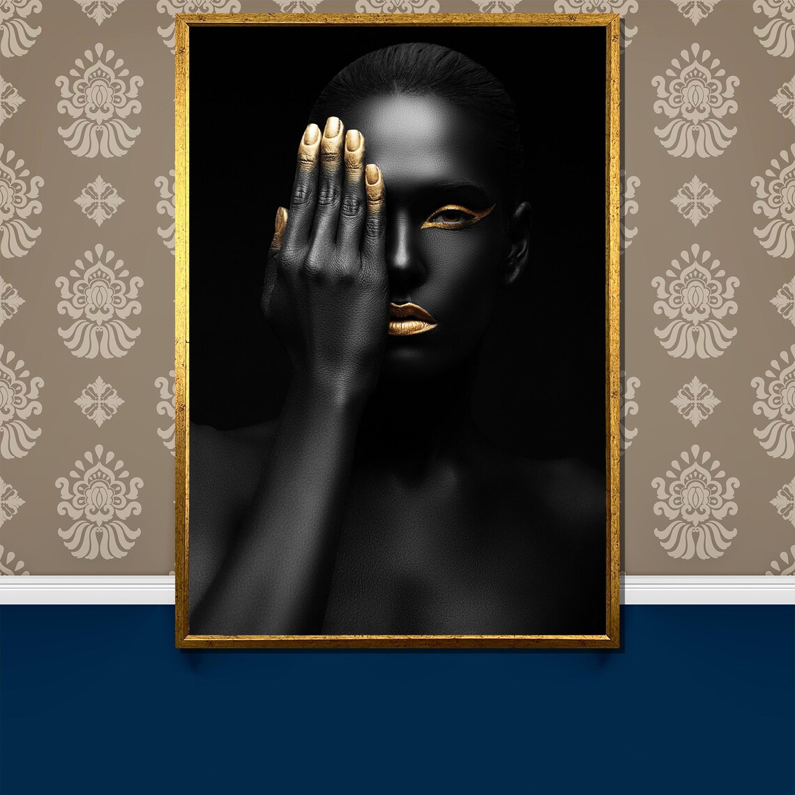 Minimalist Black Woman Portrait With Golden Accents Art Poster